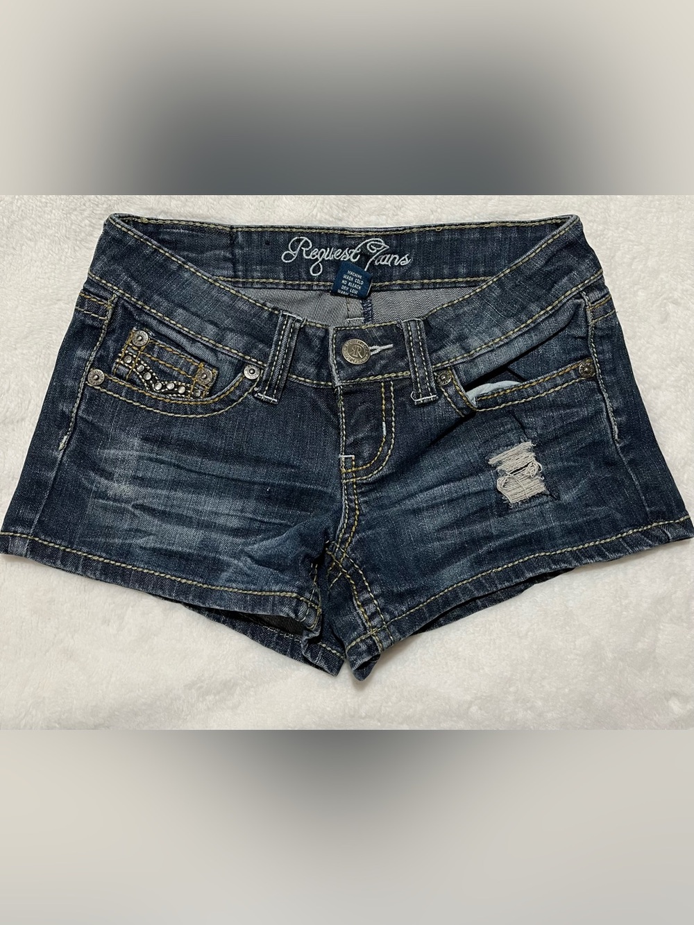 Request Jeans Dark Blue Denim Women's Short Shorts
